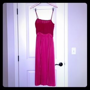 Darling Fuchsia  Pleated Dress w/Shear Top